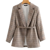 Stylish Wear Plaid Long Sleeve With Belt Chic Blazer